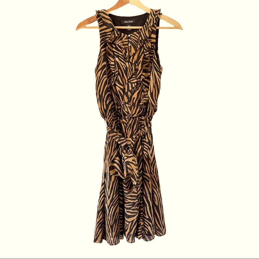 White House Black Market Silk Animal Print Belted Dress Size 2